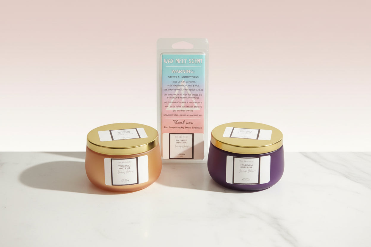 Two round containers with labels on a pink surface, with a product packaging in the background.
