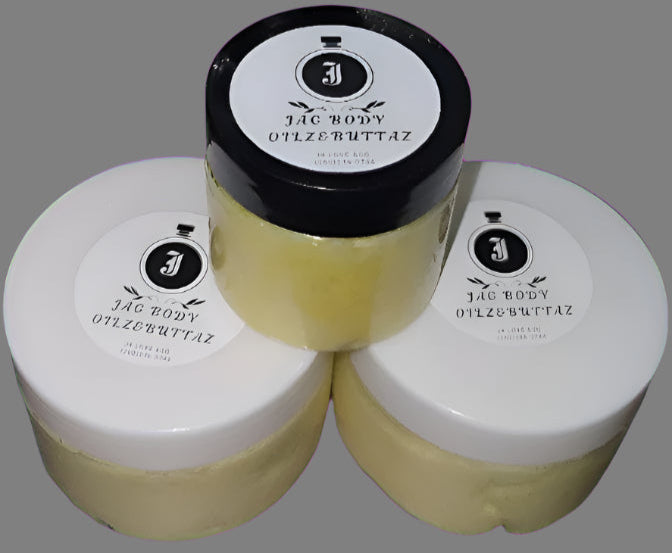 Three jars of a product with visible labels on a gray background