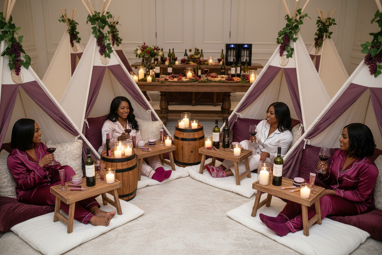 Make the theme wine and change the candles to individual candles. Add some lip gloss and body butter in it